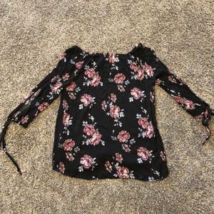 Black & pink floral peasant top XL